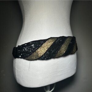 Beaded Black and Gold Sequin Beaded Waist Belt